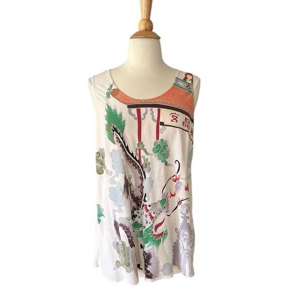 CITRON Santa Monica Silk Asian Inspired Blouse Whimsical Dragon Colorful Size M - Picture 15 of 15